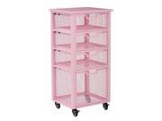 Garret 4 Drawer Rolling Cart in Pink Metal Finish Frame and Wood Top Fully Assembled.