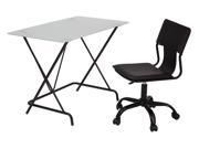 2 Piece Desk and Chair Set with Frosted Tempered Glass top and Black PVC covered seat and back Chair