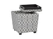 2 Piece Ottoman Set with tray top in Abby Geo Grey Fabric