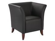 Black Faux Leather Club Chair With Cherry Finish Shipped Assembled With Legs Unmounted.