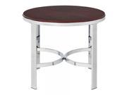Alexandria Round End Table In Cherry Finish Top Chrome Metal Plating Legs