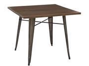 Indio Metal Table with Matte Gunmetal Frame Finish and Brown Veneer Table Top