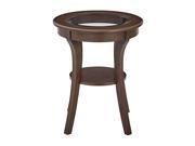 Harper Round Accent Table with Glass top and Macchiato wood Finish Ships Fully Assembled.