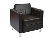 Pacific Easy Care Espresso Faux Leather Armchair with Box Spring Seat Silver Color Legs by Ave Six
