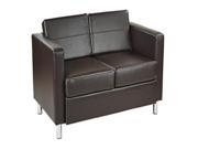Pacific Easy Care Espresso Faux Leather LoveSeat with Box Spring Seats and Silver Color Legs by Ave Six