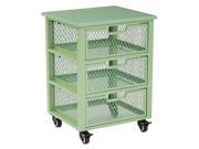 Garret 3 Drawer Rolling Cart in Green Metal Finish Frame and Wood Top Fully Assembled.