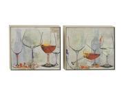 BENZARA 39559 Wine Glasses Design Wood Framed Canvas 2 Assorted 25 W 25 H