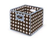 Folding Nursery Basket Storage Cube Brown Polka Dot w Blue Trim