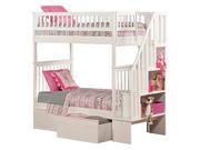 Woodland Staircase Bunk Bed Twin over Twin with Flat Panel Bed Drawers in White