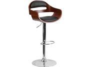 Walnut Bentwood Adjustable Height Barstool with Black Vinyl Seat and Cutout Padded Back