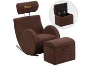 Personalized HERCULES Series Brown Fabric Rocking Chair with Storage Ottoman