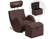 Personalized HERCULES Series Brown Vinyl Rocking Chair with Storage Ottoman