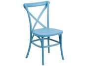 HERCULES Series Blue Resin Indoor Outdoor Cross Back Chair with Steel Inner Leg