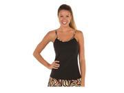 Jungle Love Collection French Open Back Tank in black with animal print piping size S Black