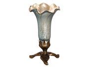 8.25 H Hand Blown Mercury Glass Lily Lamp w Leaf Base Matte Stone Blue