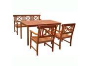 Vifah VIFAH.98SET1 Balthazar Dining Set 1 Rectangular Table 2 Arm Chairs 5ft Bench