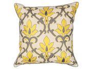 L196 Yellow Grey Damask Cot Lin Emb 18 Inches by 18 Inches Pillow size 18 Inches by 18 Inches