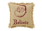 Burlap Santa Pillow Fringed Believe 10x10