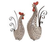 Ceramic Mtl Rooster Set Of 2 13 Inches 10 Inches Height