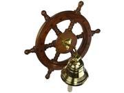 Wd Brs Ship Wheel Bell 12 Inches Width 12 Inches Height