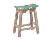24 Inch Saddle Stool with White Wash Base and Rustic Green Seat