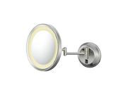 Single Sided LED Round Wall Mirror with 5X magnification in Polished Nickel Hardwired by Kimball Young