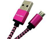 Xavier USB MICROPK 06 Braided Micro USB Charging Cable 6ft Pink Black