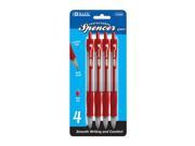 BAZIC Spencer Red Retractable Pen w Cushion Grip 4 Pack