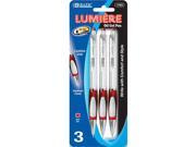 BAZIC Lumiere Red Retractable Oil Gel Ink Pen w Grip 3 Pack