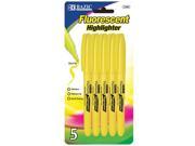 BAZIC Yellow Pen Style Fluorescent Highlighter w Pocket Clip 5 Pk
