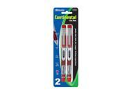 BAZIC Continental Red Jumbo Ink Tank Needle Tip Gel Ink Pen w Grip 2 Pack