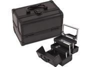 All Black 2 Tiers Extendable Trays Cosmetic Makeup Train Case with Mirror M1001