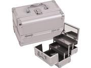 Silver 2 Tiers Extendable Trays Cosmetic Makeup Train Case with Mirror M1001