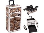Leopard Textured Printing Professional Rolling Aluminum Cosmetic Makeup Case with Split Drawers and Multiple Expandable Trays I3662