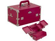 2 Tiers Expandable Trays Pink Vinyl Professional Makeup Beauty Train Case C3026