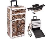 Leopard Textured Printing Professional Rolling Aluminum Cosmetic Makeup Case with Large Drawers and Easy Slide Trays I3163