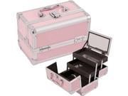 Pink 2 Tiers Extendable Trays Cosmetic Makeup Train Case with Mirror M1001
