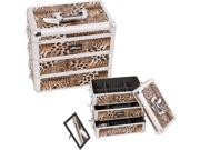 Brown Interchangeable Stackable Trays Leopard Textured Printing Professional Aluminum Cosmetic Makeup Case with Dividers E3303