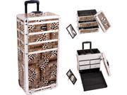Leopard Textured Printing Professional Rolling Aluminum Cosmetic Makeup Case with Split Drawers and Stackable Trays with Dividers I3362