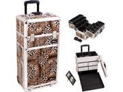 Leopard Textured Printing Professional Rolling Aluminum Cosmetic Makeup Case with Split Drawers and 6 Tiers Extendable Trays with Dividers I3462