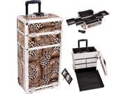 Leopard Textured Printing Professional Rolling Aluminum Cosmetic Makeup Case with Split Drawers and Easy Slide Trays I3162