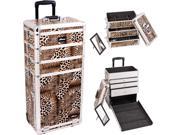 Leopard Textured Printing Professional Rolling Aluminum Cosmetic Makeup Case with Large Drawers and Stackable Trays with Dividers I3363