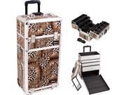 Leopard Textured Printing Professional Rolling Aluminum Cosmetic Makeup Case with Large Drawers and 6 Tiers Extendable Trays with Dividers I3463