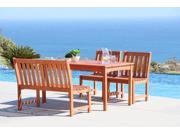 V98SET59 Malibu Eco friendly 4 piece Outdoor Hardwood Dining Set with Rectangle Table Bench and Armless Chairs