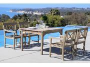 V1626SET13 Renaissance Eco friendly 5 piece Outdoor Hand scraped Hardwood Dining Set with Rectangle Table 4 foot Bench and Arm Chairs