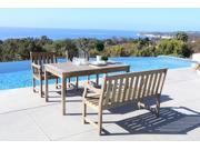 V1297SET16 Renaissance Eco friendly 4 piece Outdoor Hand scraped Hardwood Dining Set with Rectangle Table Bench and Arm Chairs