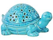 Ceramic Galapagos Tortoise Figurine with Cutout Flower Design Gloss Finish Blue