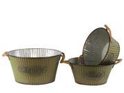 Metal Short Round Planter with Corrugated Sides Design and 2 Rope Handles Assortment of Three Washed Finish Yellow
