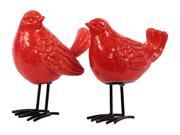 Ceramic Bird Figurine with Long Metal Legs Assortment of Two Gloss Finish Red