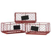 Metal Rectangular Wire Basket with Mesh Sides and Name Tags Coated Finish Red